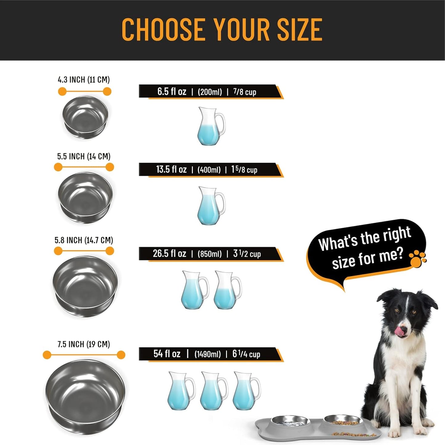 Dog Bowl Set, Stainless Steel No Spill Mess-Proof Food & Water Dog Food Bowls with Skid Resistant Silicone Mat, Dog Bowls Small Size Dog, Medium, & Large, Pet Puppy Bowls & Dog Dishes