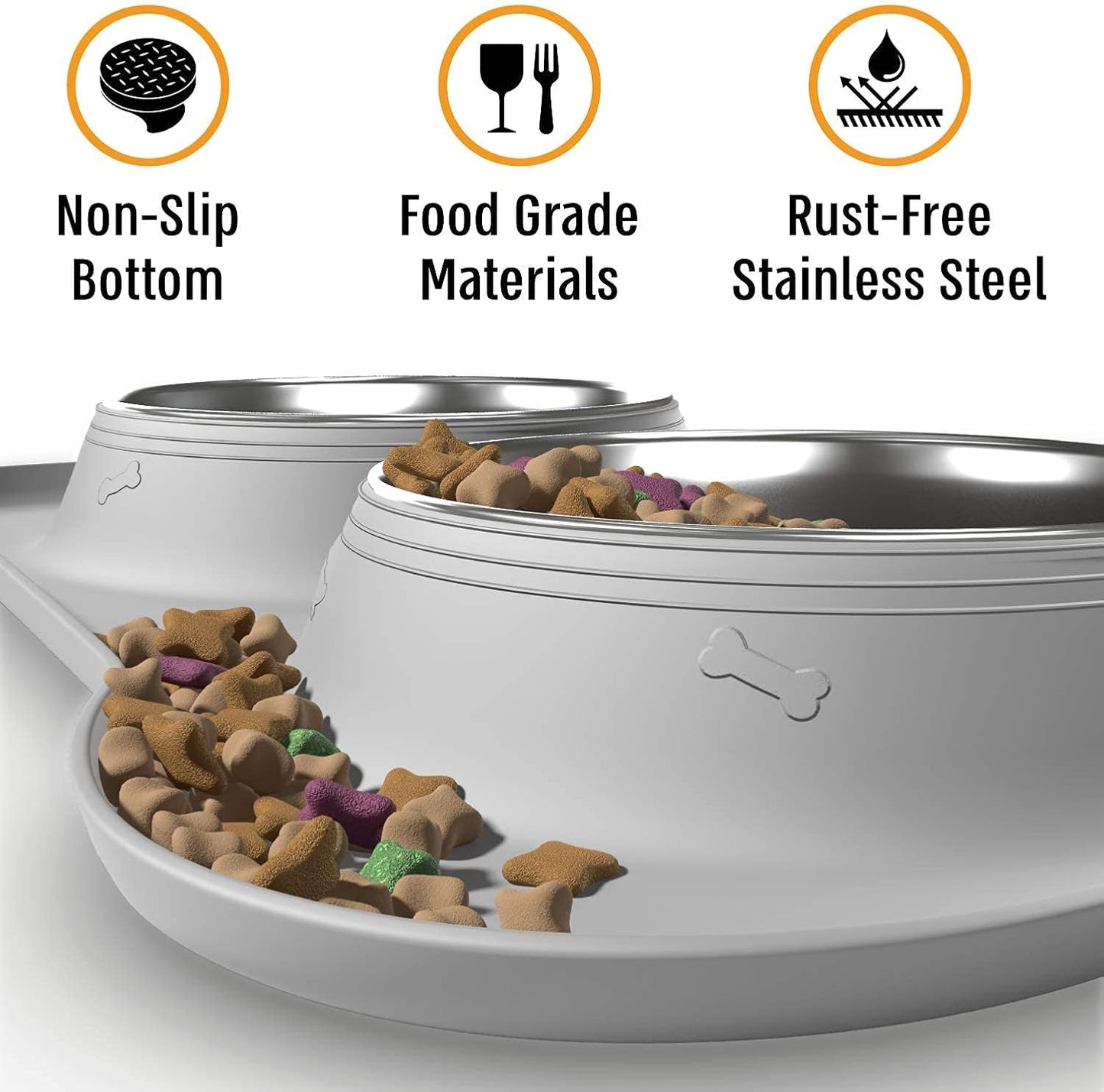 Dog Bowl Set, Stainless Steel No Spill Mess-Proof Food & Water Dog Food Bowls with Skid Resistant Silicone Mat, Dog Bowls Small Size Dog, Medium, & Large, Pet Puppy Bowls & Dog Dishes