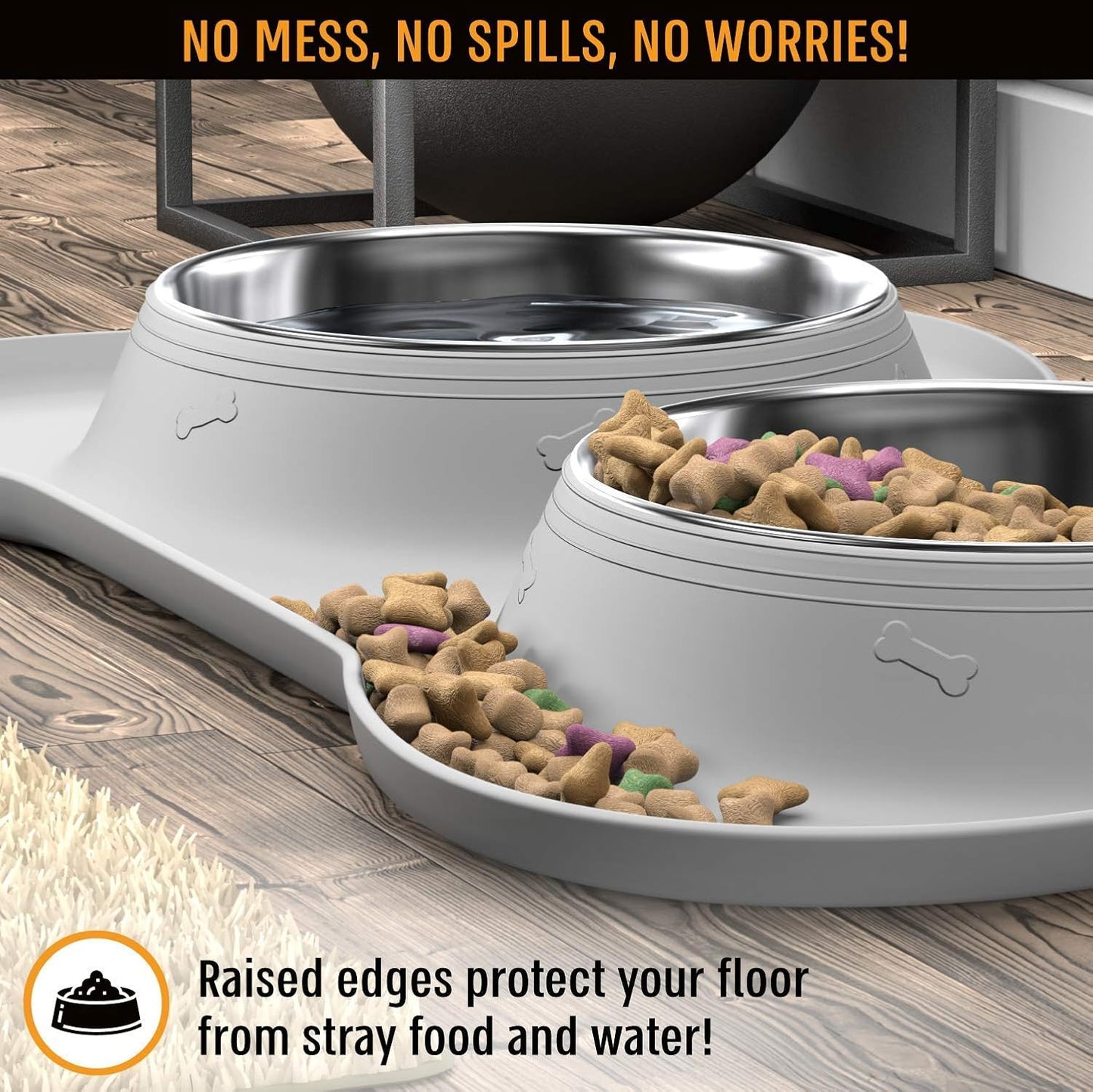 Dog Bowl Set, Stainless Steel No Spill Mess-Proof Food & Water Dog Food Bowls with Skid Resistant Silicone Mat, Dog Bowls Small Size Dog, Medium, & Large, Pet Puppy Bowls & Dog Dishes
