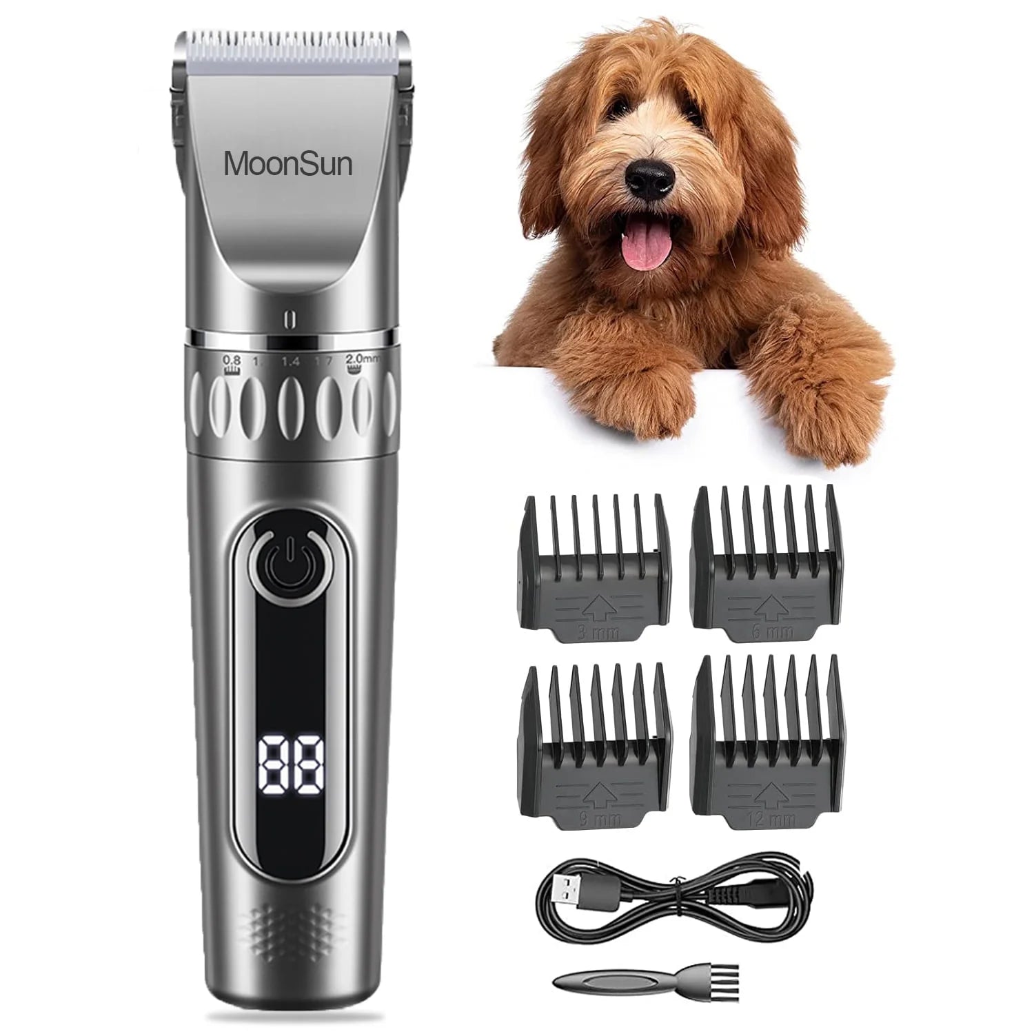 Dog Clippers for Grooming, Cordless Professional Pet Grooming Kit Rechargeable, Adjustable,Led Display & Low Noise Hair Shaver Set for Dogs Cats