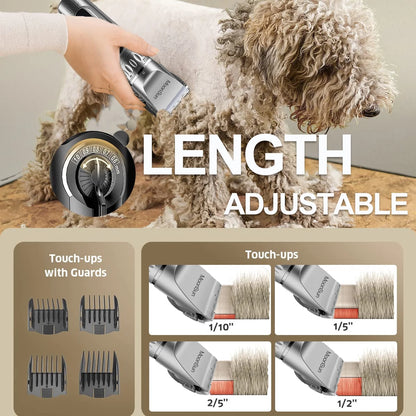 Dog Clippers for Grooming, Cordless Professional Pet Grooming Kit Rechargeable, Adjustable,Led Display & Low Noise Hair Shaver Set for Dogs Cats